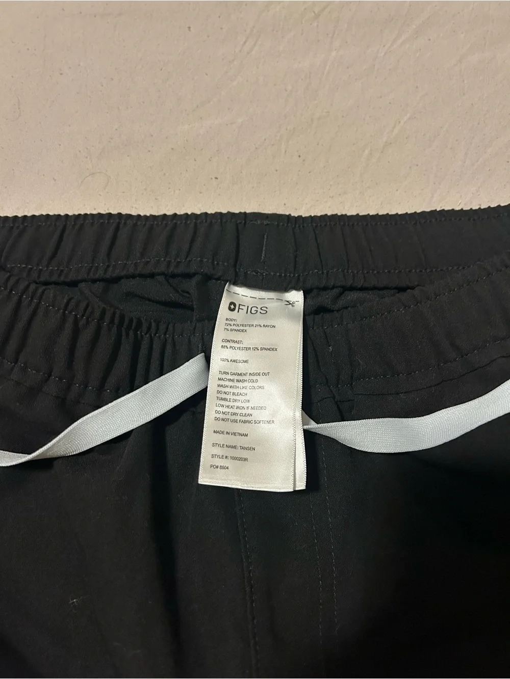 Figs Men's Black technical collection Pants with White Drawstring. Unisex,